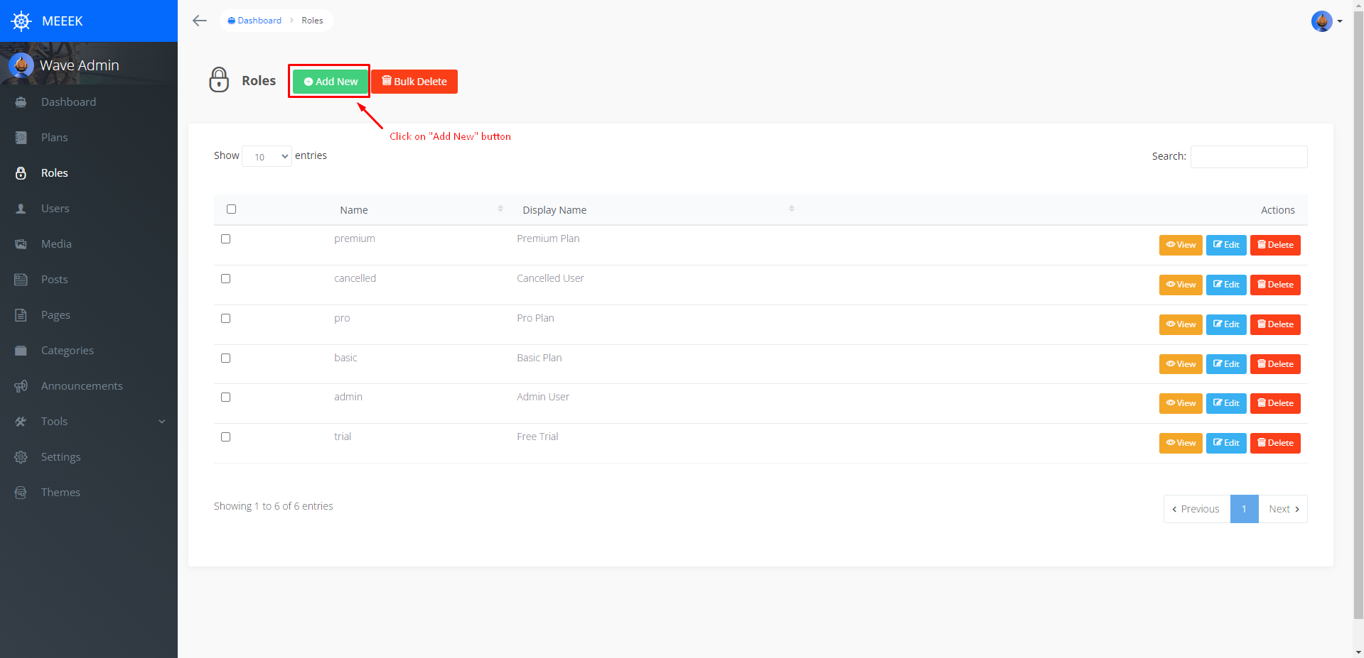 Admin Dashboard Create Role