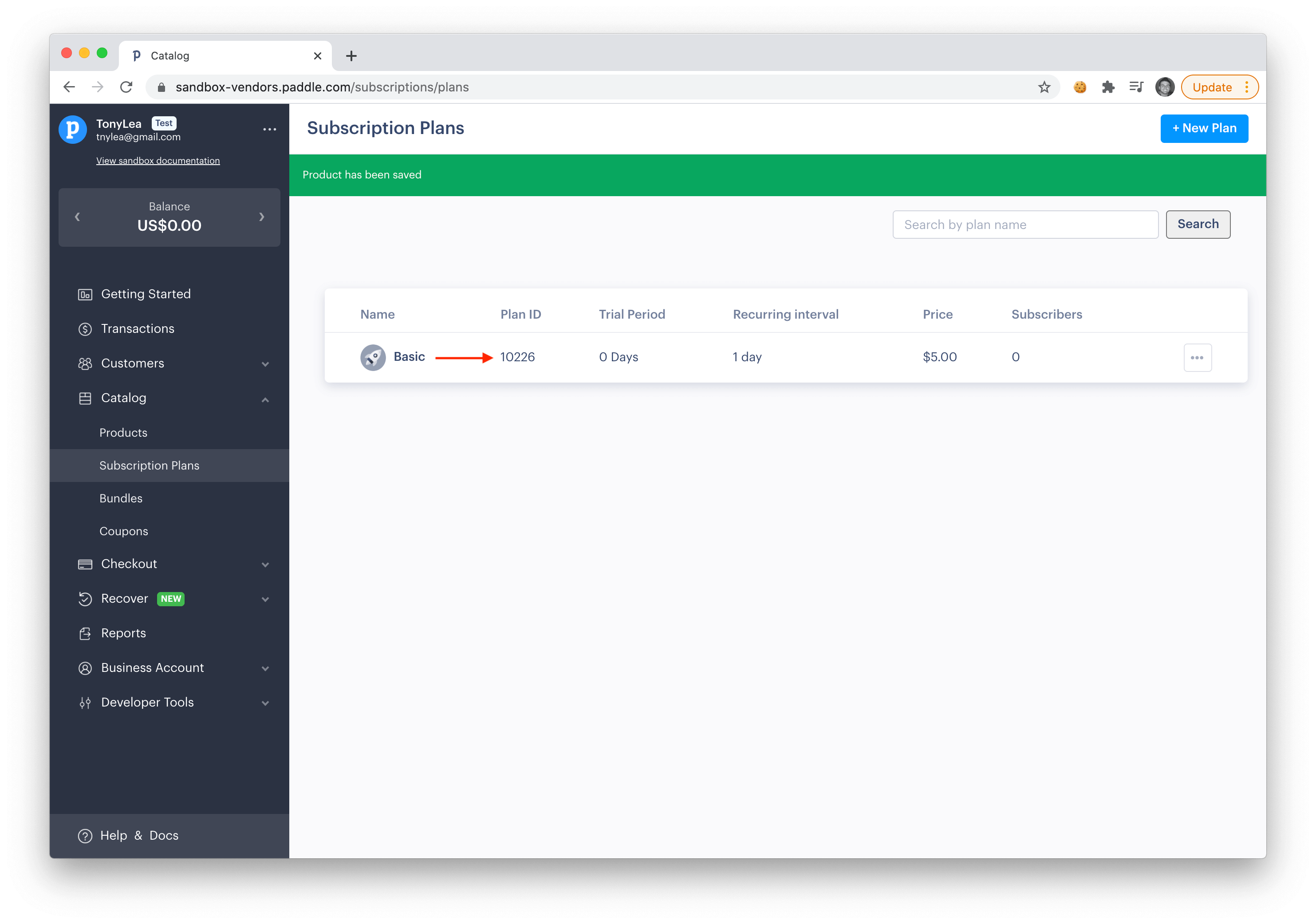 Paddle Dashboard Create Plan
